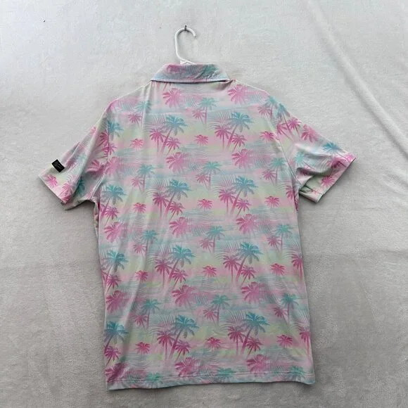 Sunday Swagger Polo Shirt Mens L Pink Palm Trees Geometric Golf Performance - Picture 8 of 8